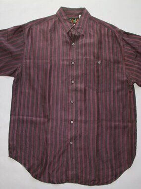 VINTAGE (Ca early 1990s) GUNN BRAND 100% Silk SS Party Shirt Burgundy & Charcoal